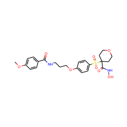 COc1ccc(C(=O)NCCCOc2ccc(S(=O)(=O)C3(C(=O)NO)CCOCC3)cc2)cc1 ZINC000071341540
