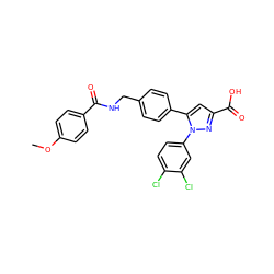 COc1ccc(C(=O)NCc2ccc(-c3cc(C(=O)O)nn3-c3ccc(Cl)c(Cl)c3)cc2)cc1 ZINC000299867702