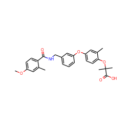 COc1ccc(C(=O)NCc2cccc(Oc3ccc(OC(C)(C)C(=O)O)c(C)c3)c2)c(C)c1 ZINC000028825471