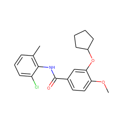 COc1ccc(C(=O)Nc2c(C)cccc2Cl)cc1OC1CCCC1 ZINC000000605606