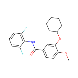 COc1ccc(C(=O)Nc2c(F)cccc2F)cc1OC1CCCCC1 ZINC000013736972