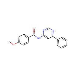 COc1ccc(C(=O)Nc2cc(-c3ccccc3)ncn2)cc1 ZINC000013862045