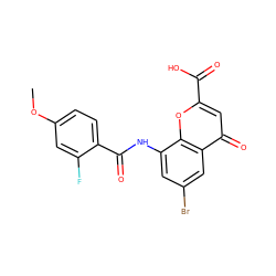 COc1ccc(C(=O)Nc2cc(Br)cc3c(=O)cc(C(=O)O)oc23)c(F)c1 ZINC000096283751