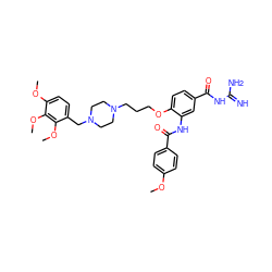 COc1ccc(C(=O)Nc2cc(C(=O)NC(=N)N)ccc2OCCCN2CCN(Cc3ccc(OC)c(OC)c3OC)CC2)cc1 ZINC000072118762