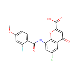 COc1ccc(C(=O)Nc2cc(Cl)cc3c(=O)cc(C(=O)O)oc23)c(F)c1 ZINC000096283752