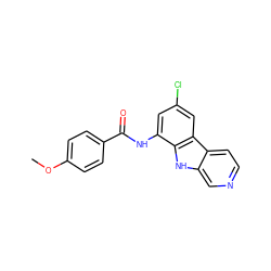 COc1ccc(C(=O)Nc2cc(Cl)cc3c2[nH]c2cnccc23)cc1 ZINC000100828946