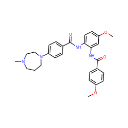 COc1ccc(C(=O)Nc2cc(OC)ccc2NC(=O)c2ccc(N3CCCN(C)CC3)cc2)cc1 ZINC000073196133