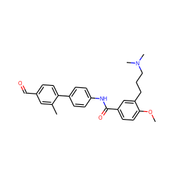 COc1ccc(C(=O)Nc2ccc(-c3ccc(C=O)cc3C)cc2)cc1CCCN(C)C ZINC000013737809