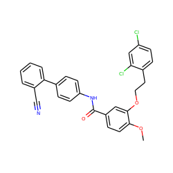 COc1ccc(C(=O)Nc2ccc(-c3ccccc3C#N)cc2)cc1OCCc1ccc(Cl)cc1Cl ZINC000013643471