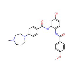 COc1ccc(C(=O)Nc2ccc(O)cc2NC(=O)c2ccc(N3CCCN(C)CC3)cc2)cc1 ZINC000073158446