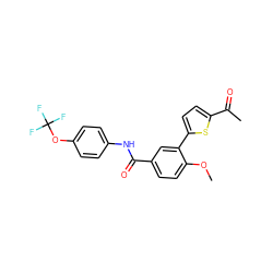 COc1ccc(C(=O)Nc2ccc(OC(F)(F)F)cc2)cc1-c1ccc(C(C)=O)s1 ZINC000205914594
