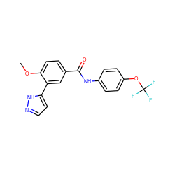 COc1ccc(C(=O)Nc2ccc(OC(F)(F)F)cc2)cc1-c1ccn[nH]1 ZINC000205914547