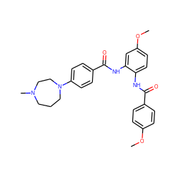 COc1ccc(C(=O)Nc2ccc(OC)cc2NC(=O)c2ccc(N3CCCN(C)CC3)cc2)cc1 ZINC000073196132