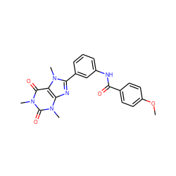 COc1ccc(C(=O)Nc2cccc(-c3nc4c(c(=O)n(C)c(=O)n4C)n3C)c2)cc1 ZINC000073199123