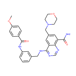 COc1ccc(C(=O)Nc2cccc(CNc3ncnc4c(C(N)=O)cc(CN5CCOCC5)cc34)c2)cc1 ZINC000114345985