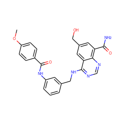 COc1ccc(C(=O)Nc2cccc(CNc3ncnc4c(C(N)=O)cc(CO)cc34)c2)cc1 ZINC000114346171