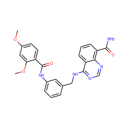 COc1ccc(C(=O)Nc2cccc(CNc3ncnc4c(C(N)=O)cccc34)c2)c(OC)c1 ZINC000114347322