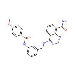 COc1ccc(C(=O)Nc2cccc(CNc3ncnc4c(C(N)=O)cccc34)c2)cc1 ZINC000114347484