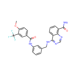 COc1ccc(C(=O)Nc2cccc(CNc3ncnc4c(C(N)=O)cccc34)c2)cc1C(F)(F)F ZINC000114345092