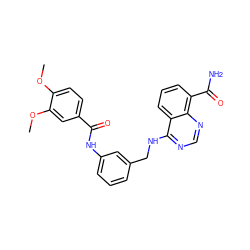 COc1ccc(C(=O)Nc2cccc(CNc3ncnc4c(C(N)=O)cccc34)c2)cc1OC ZINC000114349231