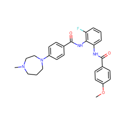 COc1ccc(C(=O)Nc2cccc(F)c2NC(=O)c2ccc(N3CCCN(C)CC3)cc2)cc1 ZINC000073166466