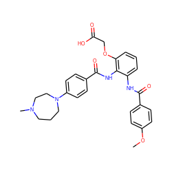 COc1ccc(C(=O)Nc2cccc(OCC(=O)O)c2NC(=O)c2ccc(N3CCCN(C)CC3)cc2)cc1 ZINC000073167681