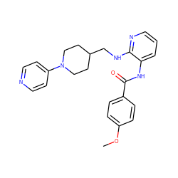 COc1ccc(C(=O)Nc2cccnc2NCC2CCN(c3ccncc3)CC2)cc1 ZINC000012355187