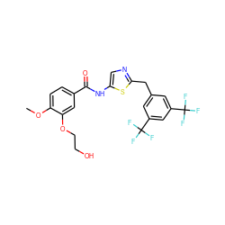 COc1ccc(C(=O)Nc2cnc(Cc3cc(C(F)(F)F)cc(C(F)(F)F)c3)s2)cc1OCCO ZINC000043015422