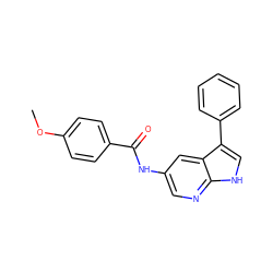 COc1ccc(C(=O)Nc2cnc3[nH]cc(-c4ccccc4)c3c2)cc1 ZINC000063298138