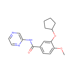 COc1ccc(C(=O)Nc2cnccn2)cc1OC1CCCC1 ZINC000000017860