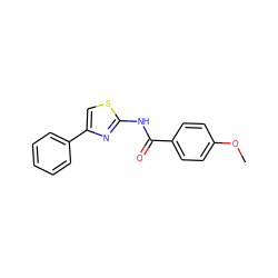 COc1ccc(C(=O)Nc2nc(-c3ccccc3)cs2)cc1 ZINC000001508173