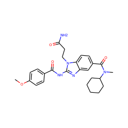 COc1ccc(C(=O)Nc2nc3cc(C(=O)N(C)C4CCCCC4)ccc3n2CCC(N)=O)cc1 ZINC000028822302