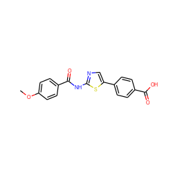 COc1ccc(C(=O)Nc2ncc(-c3ccc(C(=O)O)cc3)s2)cc1 ZINC000084730445