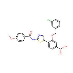 COc1ccc(C(=O)Nc2ncc(-c3ccc(C(=O)O)cc3OCc3cccc(Cl)c3)s2)cc1 ZINC000653695781