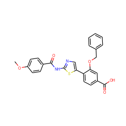 COc1ccc(C(=O)Nc2ncc(-c3ccc(C(=O)O)cc3OCc3ccccc3)s2)cc1 ZINC000653690497