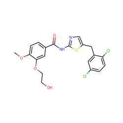 COc1ccc(C(=O)Nc2ncc(Cc3cc(Cl)ccc3Cl)s2)cc1OCCO ZINC000043061554