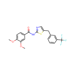 COc1ccc(C(=O)Nc2ncc(Cc3cccc(C(F)(F)F)c3)s2)cc1OC ZINC000010971696