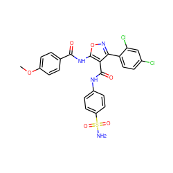 COc1ccc(C(=O)Nc2onc(-c3ccc(Cl)cc3Cl)c2C(=O)Nc2ccc(S(N)(=O)=O)cc2)cc1 ZINC001772647145