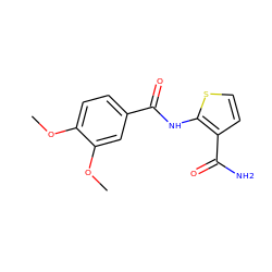 COc1ccc(C(=O)Nc2sccc2C(N)=O)cc1OC ZINC000004275736