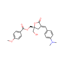 COc1ccc(C(=O)OC[C@]2(CO)C/C(=C\c3ccc(N(C)C)cc3)C(=O)O2)cc1 ZINC000040379647