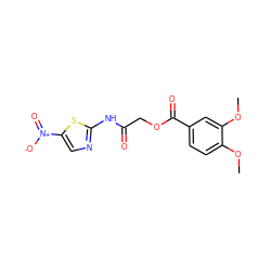 COc1ccc(C(=O)OCC(=O)Nc2ncc([N+](=O)[O-])s2)cc1OC ZINC000009777994