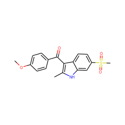 COc1ccc(C(=O)c2c(C)[nH]c3cc(S(C)(=O)=O)ccc23)cc1 ZINC000028379478