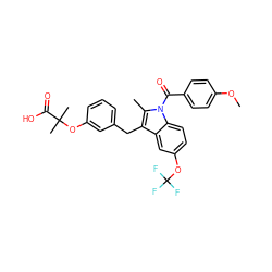 COc1ccc(C(=O)n2c(C)c(Cc3cccc(OC(C)(C)C(=O)O)c3)c3cc(OC(F)(F)F)ccc32)cc1 ZINC000001551627