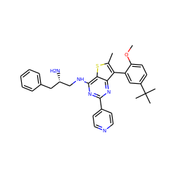 COc1ccc(C(C)(C)C)cc1-c1c(C)sc2c(NC[C@@H](N)Cc3ccccc3)nc(-c3ccncc3)nc12 ZINC000223679444