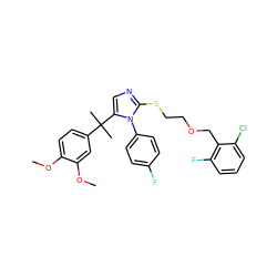 COc1ccc(C(C)(C)c2cnc(SCCOCc3c(F)cccc3Cl)n2-c2ccc(F)cc2)cc1OC ZINC000145731587