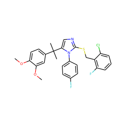 COc1ccc(C(C)(C)c2cnc(SCc3c(F)cccc3Cl)n2-c2ccc(F)cc2)cc1OC ZINC000114190647