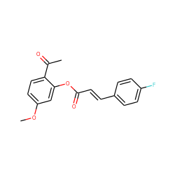 COc1ccc(C(C)=O)c(OC(=O)/C=C/c2ccc(F)cc2)c1 ZINC000006514995