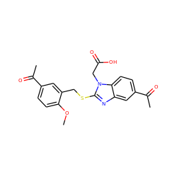 COc1ccc(C(C)=O)cc1CSc1nc2cc(C(C)=O)ccc2n1CC(=O)O ZINC000084669548