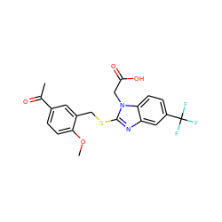 COc1ccc(C(C)=O)cc1CSc1nc2cc(C(F)(F)F)ccc2n1CC(=O)O ZINC000035861627