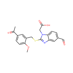 COc1ccc(C(C)=O)cc1CSc1nc2cc(C=O)ccc2n1CC(=O)O ZINC000084669549